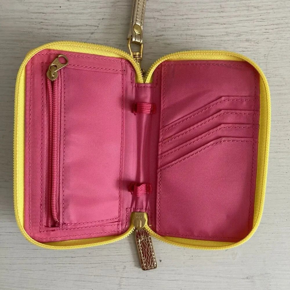 Lilly Pulitzer Wristlet Card Coin Wallet Removable Strap Blue Yellow Gold Floral